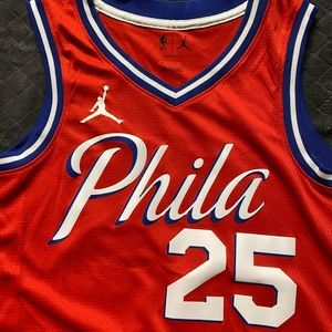 Mens Large NIKE Air Jordan New Without Tags Red 76ERS #25 SIMMONS Jersey